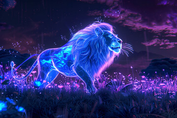 Wall Mural - a scary lion neon vector 3d rendering