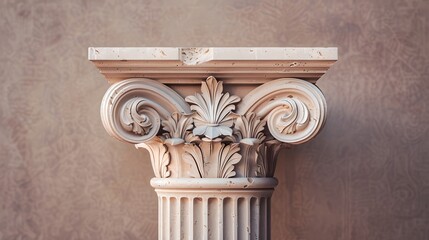 Sticker - Elegant classical Corinthian column capital on a beige background. Perfect for architectural designs, historical concepts. Ideal for educational material. AI