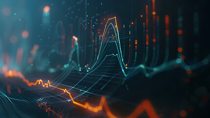 Poster - An interactive holographic line graph depicting financial growth over time, business, dynamic and dramatic compositions, with copy space