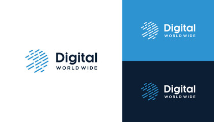 Poster - Modern Digital Chain Globe with Worldwide Global Internet Connection Network Technology Logo Design