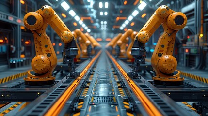 Poster - Automated robot arm machines in smart industrial factories Welding robots and digital manufacturing operations