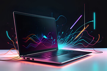 Abstract Laptop technology. Wireless data network and connection technology concept. high-speed, futuristic background design illustration