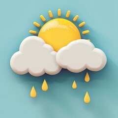 Sticker - Weather App Icon Design a cloud raining over a 3D sun, half hidden. Play with shades of blue and yellow to reflect weather dynamics., AI Generative