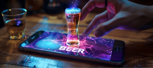Wall Mural - hologram from your mobile phone to create a virtual world of reality.