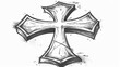 © Mark - Modern of a Christian cross symbol in black and white, hand drawn in sketch style, isolated on white background, in modern format.