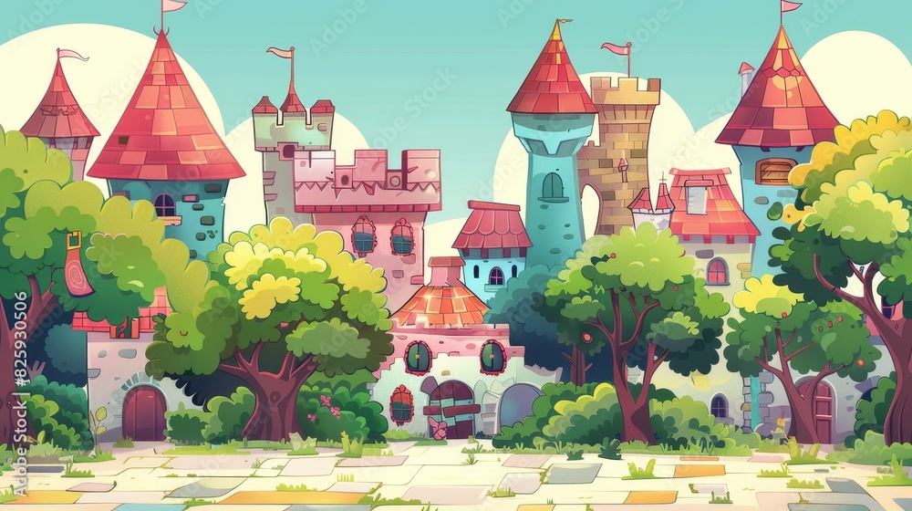 Modern illustration with separate layers of a seamless cartoon city ...