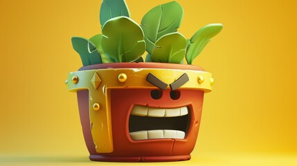 Wall Mural - Icon of an old-school cartoon character on a plant pot