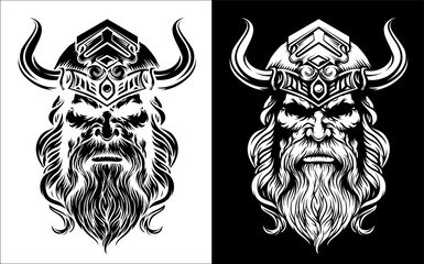 Canvas Print - A Viking warrior or barbarian gladiator man mascot face looking strong wearing a helmet. In a retro vintage woodcut style.