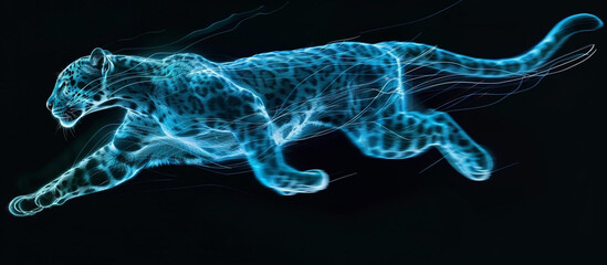 Wall Mural - Fast cheetah in motion, background with a moving predator