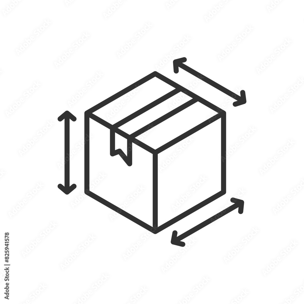 Dimensions of the parcel, linear icon. Box and length, width, height ...