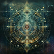 © connel_design - Mystical cosmic background with geometric patterns and symbols.