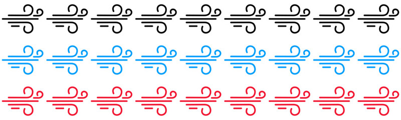 Blowing air lines icon. Blue and red weather symbol set over dark transparent