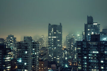  City Skyline at Night: Aerial View of Illuminated Skyscrapers