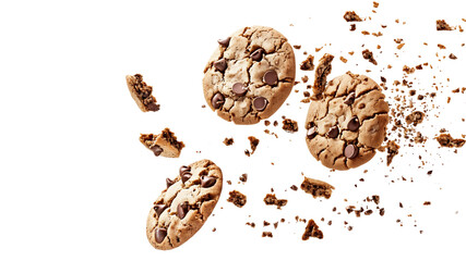 Wall Mural - Flying Chocolate Chip Cookies with Crumbs, chocolate chip cookies png, chocolate chip png