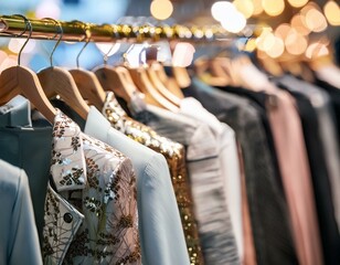 Wall Mural - fancy clothes on a clothing rack in a fashion store
