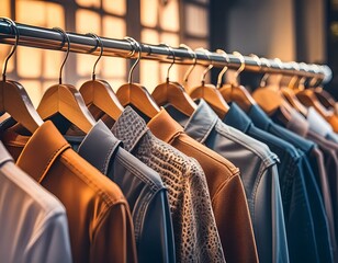 Wall Mural - fancy clothes on a clothing rack in a fashion store
