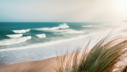 Wall Mural - The sea with high waves, dunes and a few blades of grass, natural colors, watercolor painting art,blé, agricultura, grain, plante, crystal, nature, oreilles,The sea with high waves, dunes and a few bl