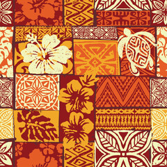 Wall Mural - hawaiian style tapa tribal element fabric patchwork wallpaper abstract vintage vector seamless patte