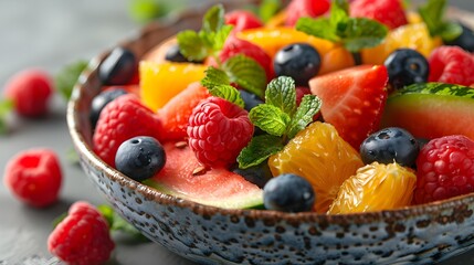 Vibrant Fruit Medley in a Rustic Bowl Healthy Nutritious Snack or Meal