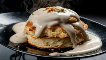 Wall Mural - Biscuits and Gravy captured in a tantalizing food photography style