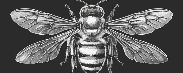 Poster - Bee insect hand drawn engraving sketch Vector