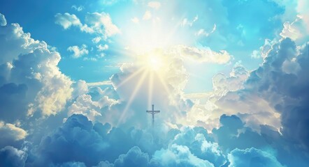 beautiful clouds. blue sky with sunlight shining on heavenly clouds at sunset