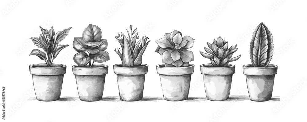 House plants in pots hand drawn sketch Vector illustration Stock Vector ...