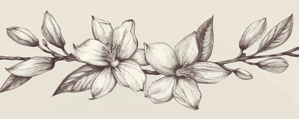 Wall Mural - Vanilla flower sketch hand drawn line. vector simple