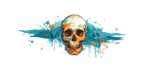 Wall Mural - Human skull in colors sketch hand drawn in doodle style Vector illustration.