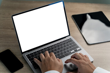 Poster - mock up Using laptop with blank screen computer modern