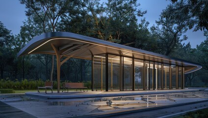 Sticker - A sleek and modern bus stop with an open roof