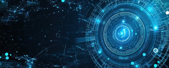Fototapete - Abstract futuristic blue background with digital waves and glowing circular elements for technology or science concept vector illustration design