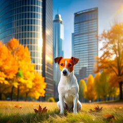 Wall Mural - small jack russell terrier sitting on meadow