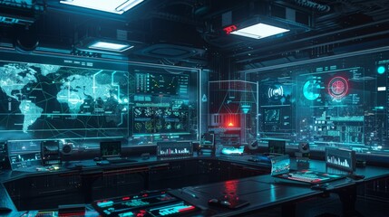 Wall Mural - futuristic command center with holographic displays