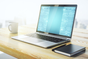 Poster - Creative concept of microscheme illustration on modern laptop screen. Big data and database concept. 3D Rendering