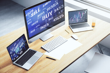 Poster - Abstract creative financial diagram on modern computer monitor, banking and accounting concept. 3D Rendering