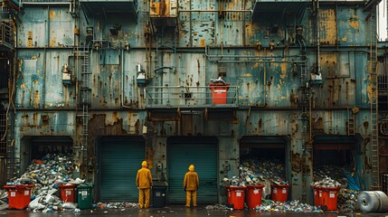 Wall Mural - A recycling plant with workers sorting through materials to be recycled List of Art Media Photograph inspired by Spring magazine