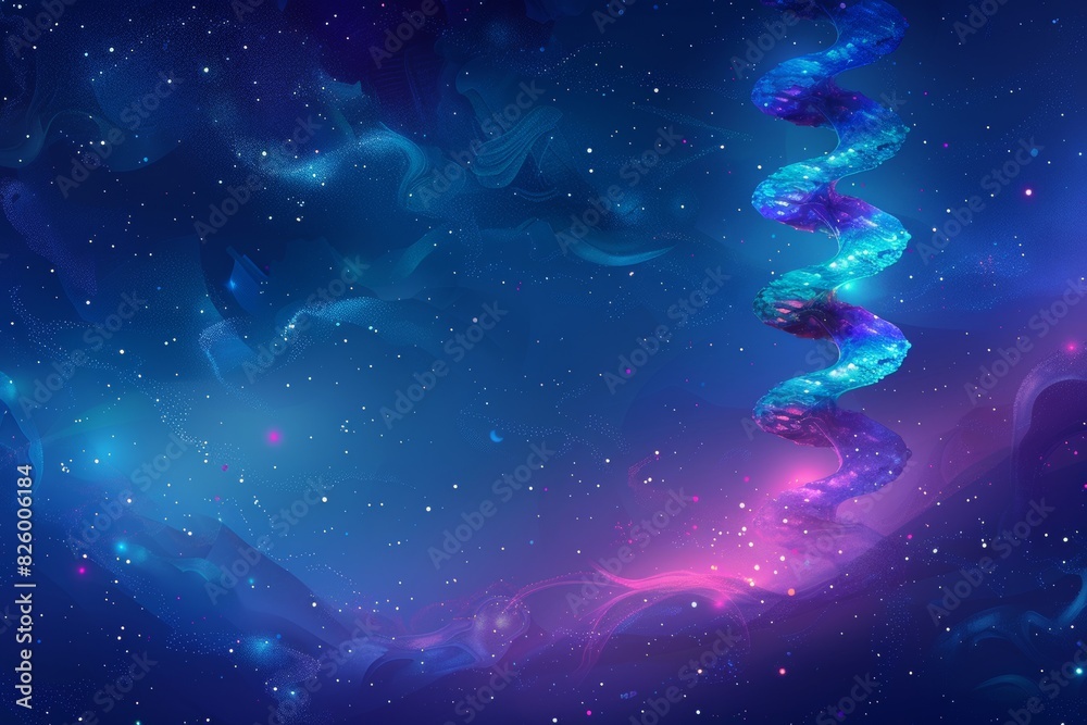 DNA double helix with purple and blue highlights in a cosmic background ...