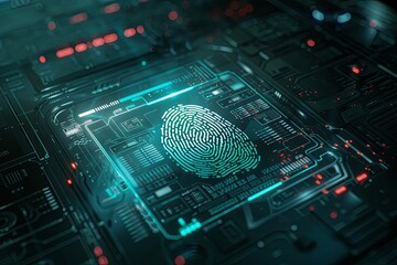 Poster - Fingerprint being scanned on top of a computer chip for biometric authentication