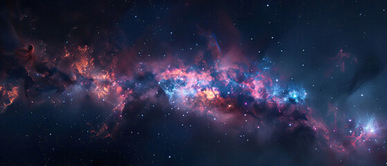 Wall Mural - panoramic space nebula with blue and red tones