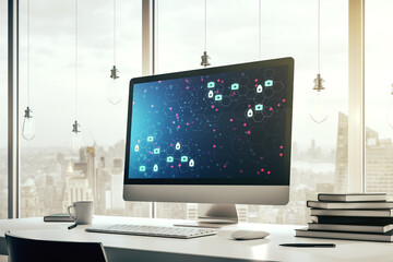 Aufkleber - Creative abstract medical hologram on modern computer monitor, online medical consulting concept. 3D Rendering