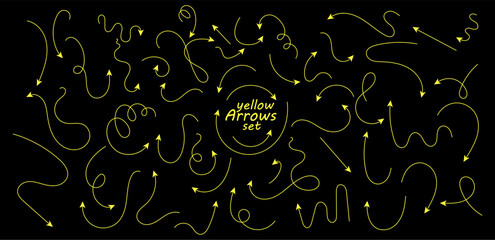 Poster - Set of hand drawn thin line arrows. Collection of curved pointers. Black vector pointers pointing in different directions. Simple design elements of a signpost showing a confusing complex path