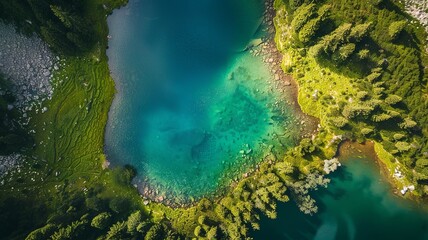 Wall Mural - a wonderful waterfront landscape from a bird's eye view, generated by AI