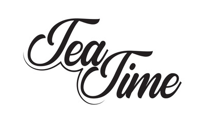 Poster - Tea time black lettering text on white textured background with turquoise stains, Tea calligraphy for logo, menu, cafe, invitation and postcards. Tea time vector design. vector illustration. EPS 10
