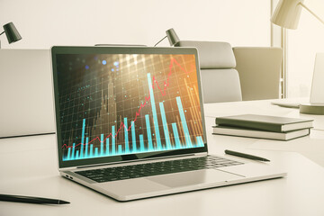 Poster - Abstract creative financial graph on modern laptop monitor, forex and investment concept. 3D Rendering