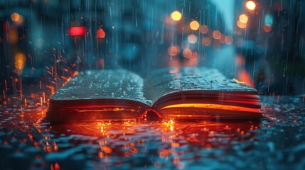 Wall Mural - Design a striking book cover for a business strategy guide, incorporating elements of beautiful rain and urban elegance