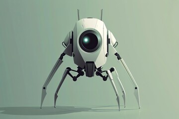 Poster - A white robot emitting a green light from its face in a clean and minimalistic design