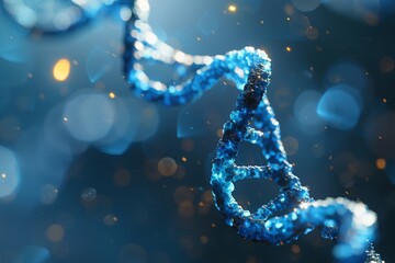 Poster - macro close up of sparkling blue dna helix with bokeh effect, representing scientific research and g