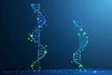 Poster - futuristic digital dna helix in neon blue and green hues, showcasing innovation and technology in ge