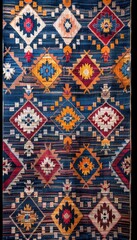 Canvas Print - Textures of traditional wool carpet with geometric pattern. Ornament rug background